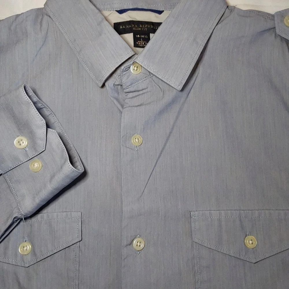 Banana Republic Dress Shirt Mens 16-16.5‎  LG Blue Long Sleeve Tailored Slim Fit
